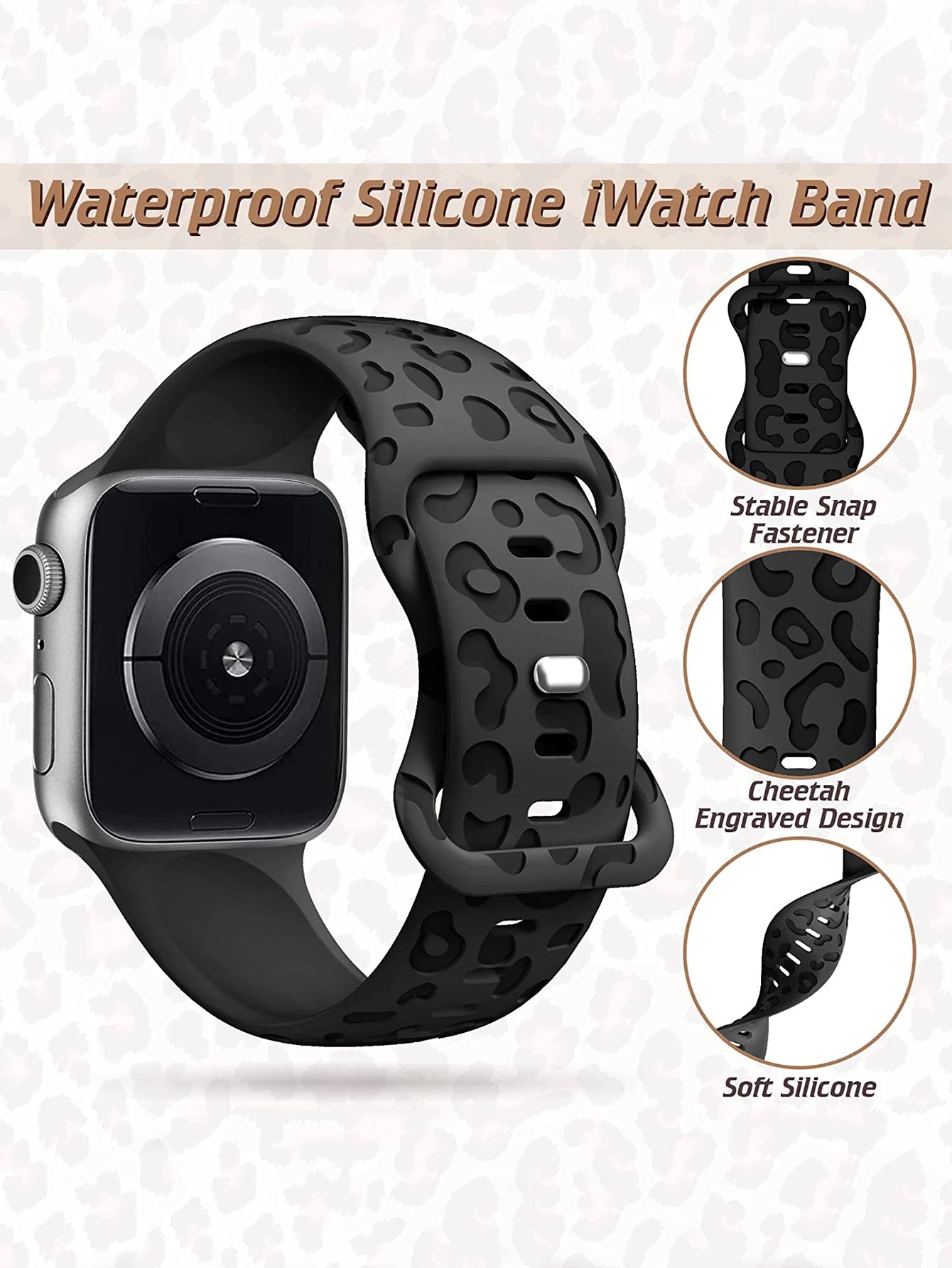 6 Pack Leopard Engraved Band Compatible With Apple Watch 38mm 40mm 41mm 42mm 44mm 45mm 49mm