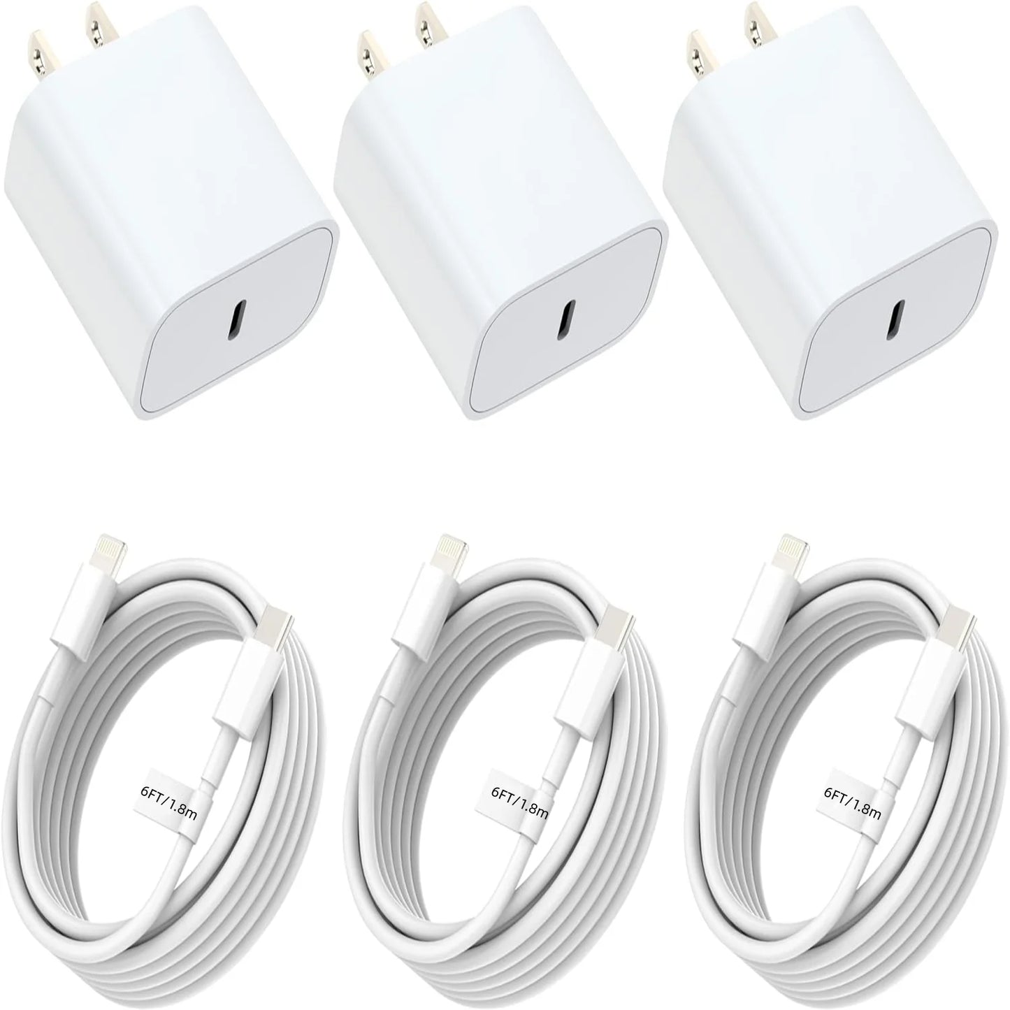 Phone Fast Charger 3 - 3Pack 20W USB C Wall Charger with 6FT Fast Charging Cable Compatible with Phone 14/13/12/11/Pro/Pro
