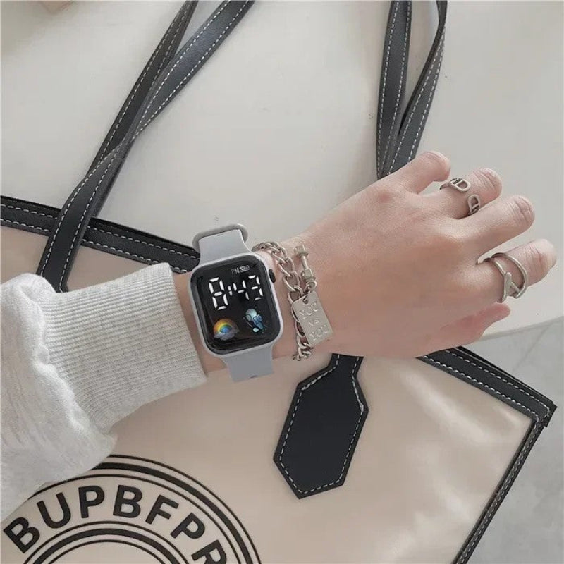 women’s digital watch, pink LED watch, fashion sports watch, silicone strap watch, electronic wristwatch, casual women watch, montre femme, reloj para mujer,