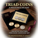 Triad Coins Morgan Gimmick, Joshua Jay magic, Morgan coin trick, coin magic tricks, close up magic, visual coin magic, coin vanish, magic gimmick coins, magician props, magic props, close up illusion, professional magician, coin transformation, Morgan gimmick, visual magic effect