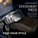 Men’s 925 Silver Wide Band Ring – Black & White Rhinestone Square Hip Hop Statement Jewelry