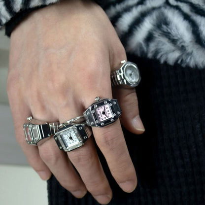 Vintage Finger Watch, Punk Style Watch Ring, Mini Elastic Strap Watch, Alloy Finger Clock, Retro Ring Watch, Men Women Watch Ring, Gothic Style Jewelry, Adjustable Watch Ring, Steampunk Finger Watch, Quartz Clock Ring, Fashion Punk Jewelry, Unisex Watch Ring, Retro Quartz Watch, Vintage Jewelry Gift, Cool Finger Timepiece, Unique Watch Jewelry, Mini Clock Ring, Classic Alloy Watch, Trend Watch Ring, Stylish Punk Accessory,