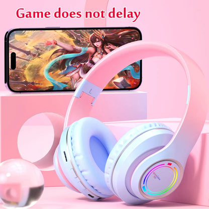 Wireless Bluetooth Headphones with Mic - HiFi Stereo, SD Card Slot & Multicolor Lights