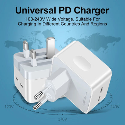 40W Dual USB-C Fast Charger Foldable Wall Adapter for iPhone, iPad, EU/UK/US Plug