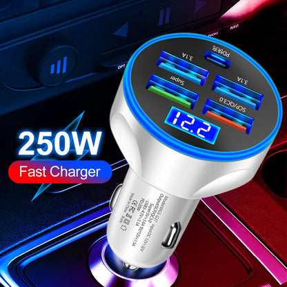 20W Car Charger 5 Ports Car Phone Charger PD QC3.0 Super Charger 5V 3.1A Fast Charging for iPhone Samsung for Huawei Xiaomi