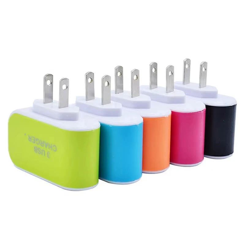 USB EU/US Plug LED 3-Port Travel Charger 5V 1A with LED Light - Candy Color