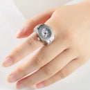 Sleek Steel Finger Ring Watch - Round Dial Quartz Mini Leopard Tiger Pattern
