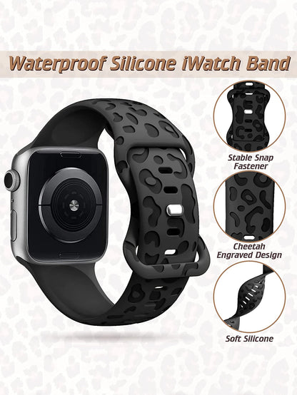 6 Pack Leopard Engraved Band Compatible With Apple Watch 38mm 40mm 41mm 42mm 44mm 45mm 49mm