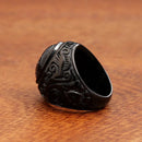 Vintage Stainless Steel Black Stone Ring - Fashion Creative Carved Rings Punk Biker
