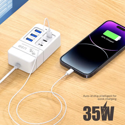 35W 6-Port USB Charger PD Type-C Quick Charge Adapter EU/US Plug