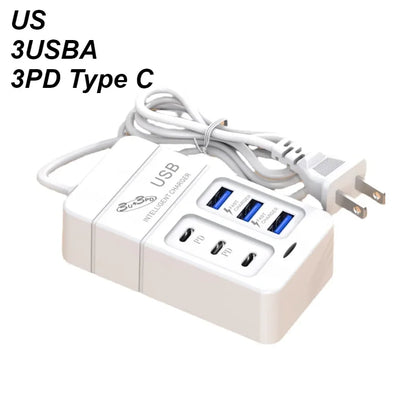 35W 6-Port USB Charger PD Type-C Quick Charge Adapter EU/US Plug