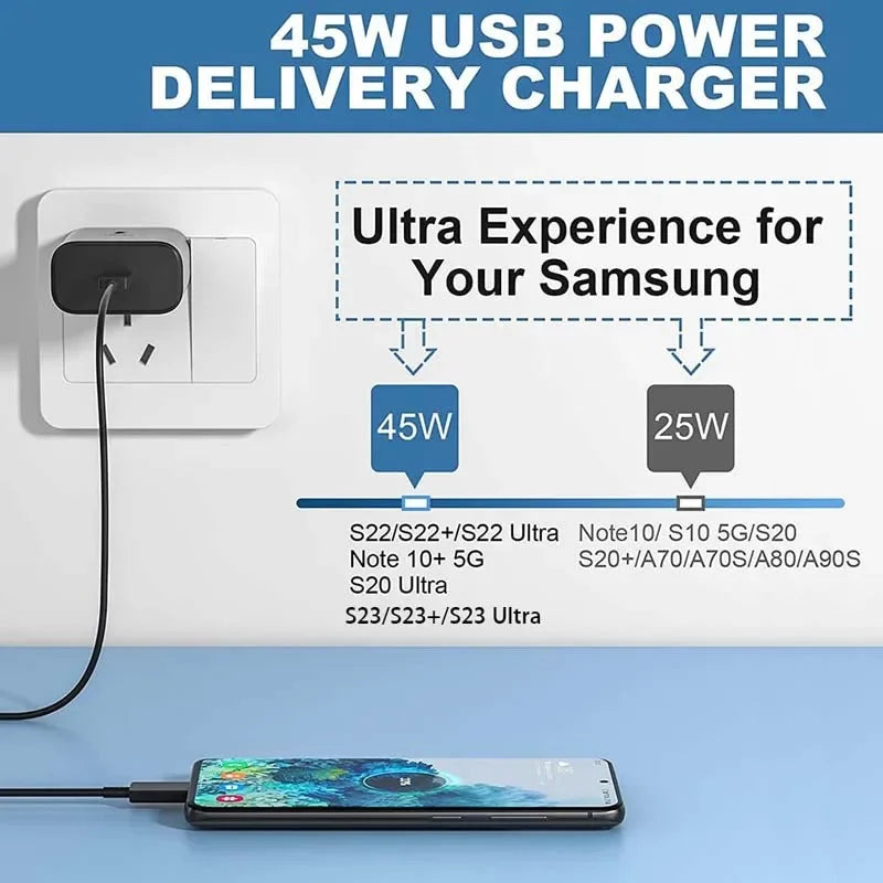PD 45W USB Charger Fast Charger For S23 Ultra Nte10 Plus With USB C To Type C Quick Charge Cable Phone Adapter