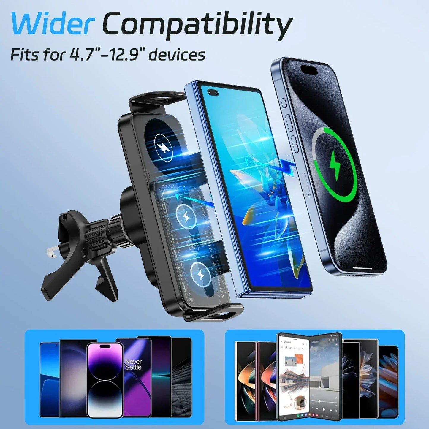 Car Wireless Charger Stand For Galaxy Z Fold 6/5/4 & iPhone 16/15/14 Pro