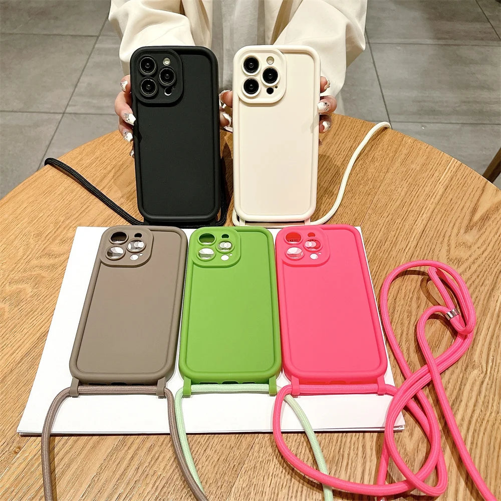 i-Phone Case: 14 13 15 16 Pro Max, 12 11 X XR XS 7 8 Plus SE 2020/2022, Crossbody Lanyard Soft Cover15 14 11 12 13 Pro Max XS XR 8 7Plus Transparent Protection Back Cover