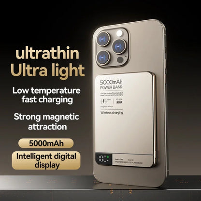 Ultra-Slim Wireless Power Bank 10000mAh - High Capacity External Battery for iPhone 15/14/13/12