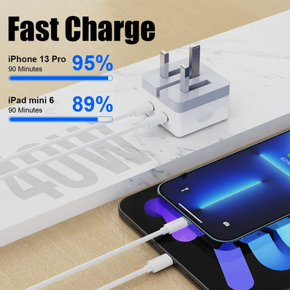 40W Dual USB-C Fast Charger Foldable Wall Adapter for iPhone, iPad, EU/UK/US Plug