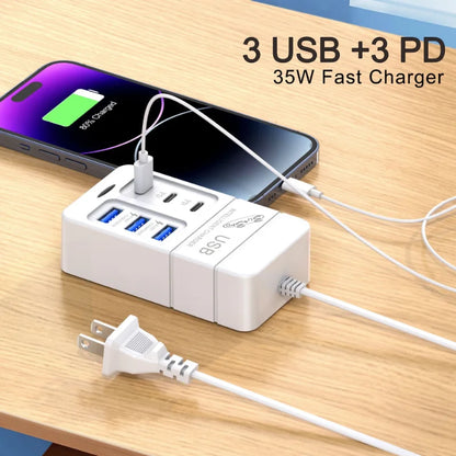 35W 6-Port USB Charger PD Type-C Quick Charge Adapter EU/US Plug