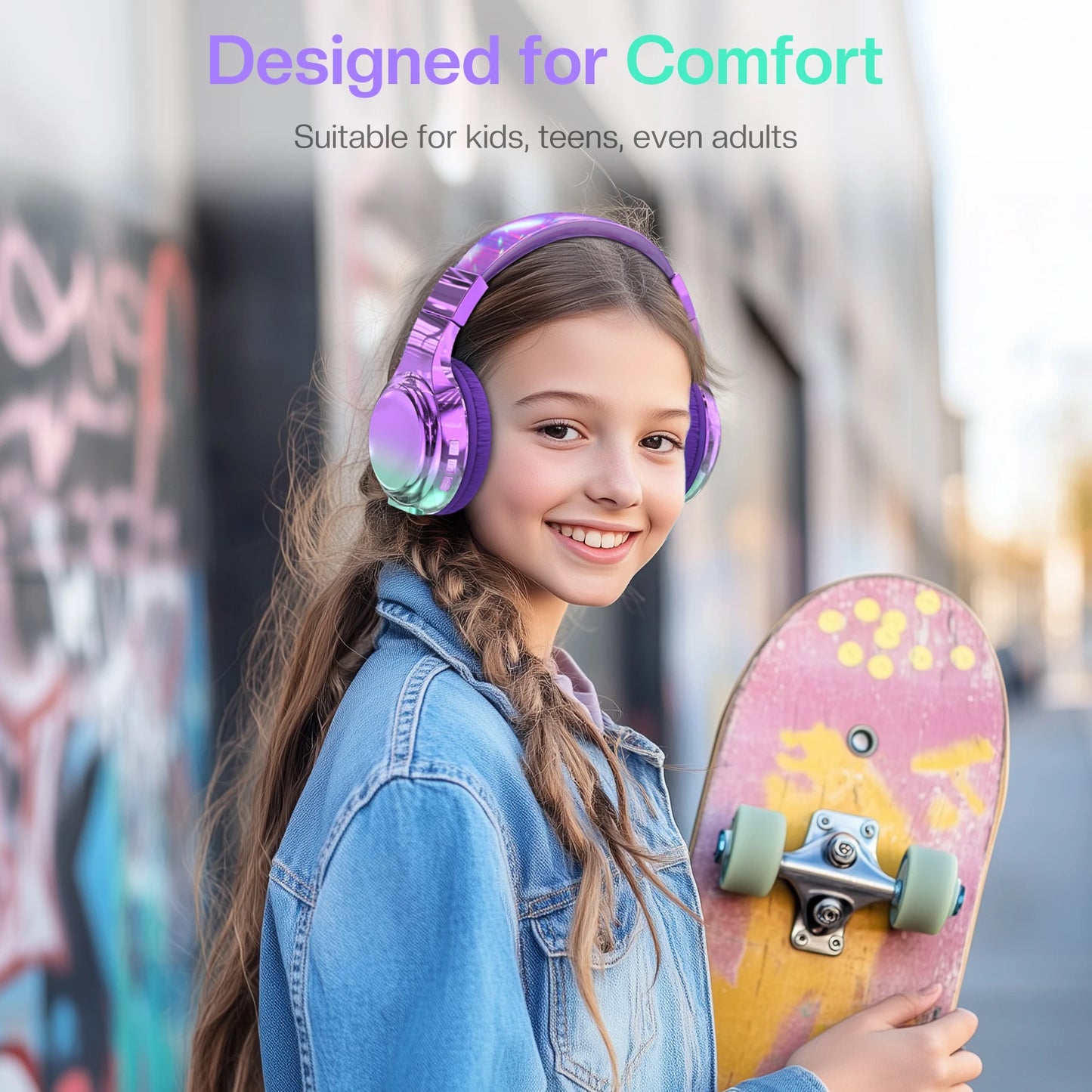 Bluetooth Headphones for Kids - Wireless Stereo Headset with Mic, Perfect for Travel & Christmas Gifts