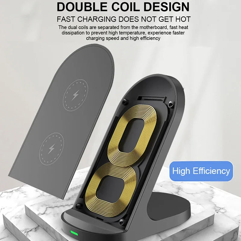 Fast Wireless Charger Stand Pad for iPhone 16/15/14/13/8, X, Samsung Galaxy S24/S23/S21/S20/S10, Xiaomi - Wireless Charging Station