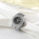 Sleek Steel Finger Ring Watch - Round Dial Quartz Mini Leopard Tiger Pattern