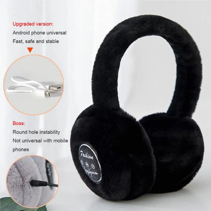 Winter Outdoor Plush Earmuffs Bluetooth Wireless Cute Warm Fur Headphones Earphones Solid Wireless