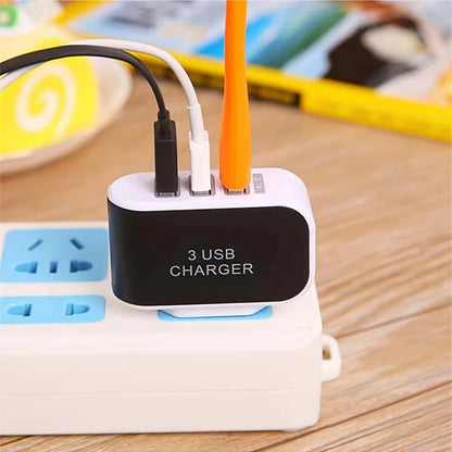 USB EU/US Plug LED 3-Port Travel Charger 5V 1A with LED Light - Candy Color