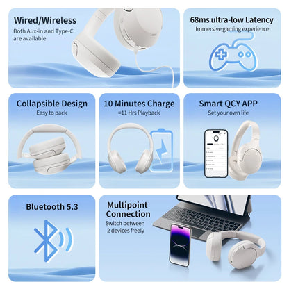 Wireless Bluetooth 5.3 Headphones: Active Noise Cancelling Over-Ear HiFi Sound