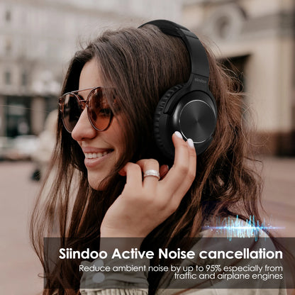 Wireless Active Noise Cancelling Headphones, Over Ear Bluetooth 5.3 Headset, 65 Hours Playback, Deep Bass, Built-in Mic