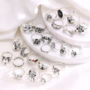 24 Pcs Gothic Skeleton Unisex Ring Set Punk Grunge Butterfly Frog