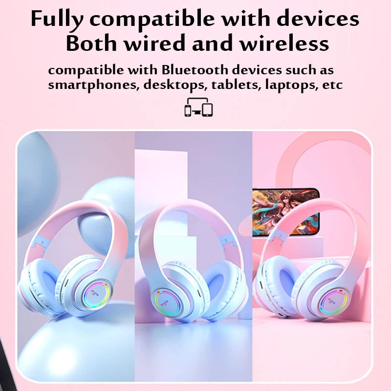 Wireless Bluetooth Headphones with Mic - HiFi Stereo, SD Card Slot & Multicolor Lights