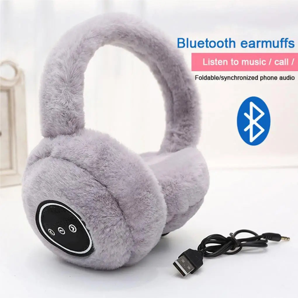 Winter Outdoor Plush Earmuffs Bluetooth Wireless Cute Warm Fur Headphones Earphones Solid Wireless