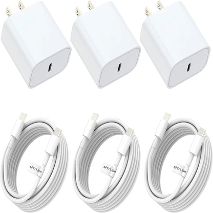 Phone Fast Charger 3 - 3Pack 20W USB C Wall Charger with 6FT Fast Charging Cable Compatible with Phone 14/13/12/11/Pro/Pro