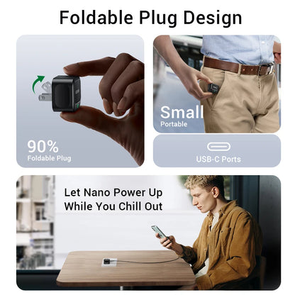 20W USB C Charger Block, PD 3.0 Fast USB C Wall Charger with Foldable Plug,for Phone 15 14 13 12 Pro/Plus, S23