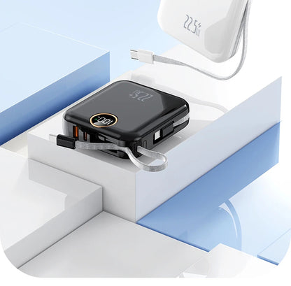 10000mAh Cute and compact portable power bank, 22.5W super fast charging, built-in cable, suitable for Phone