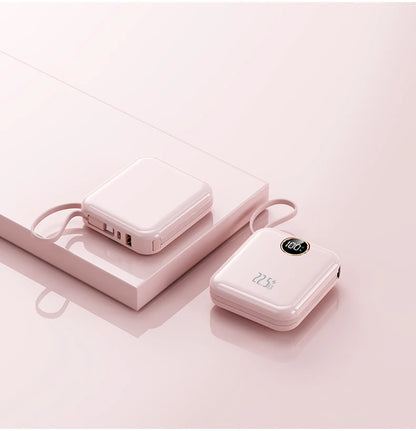 10000mAh Cute and compact portable power bank, 22.5W super fast charging, built-in cable, suitable for Phone