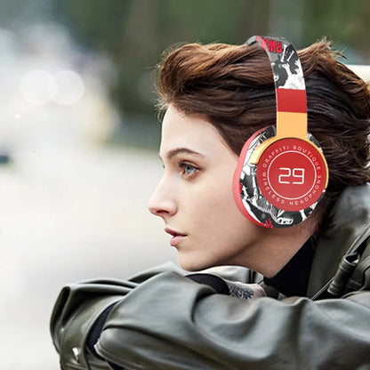 Fashionable Graffiti Headphones Wireless Bluetooth 5.1 Bass Built-in HD Mic DJ In Mic Light For PS4 PS5 PC Phone Gamer Earphone