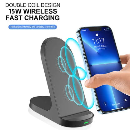 Fast Wireless Charger Stand Pad for iPhone 16/15/14/13/8, X, Samsung Galaxy S24/S23/S21/S20/S10, Xiaomi - Wireless Charging Station