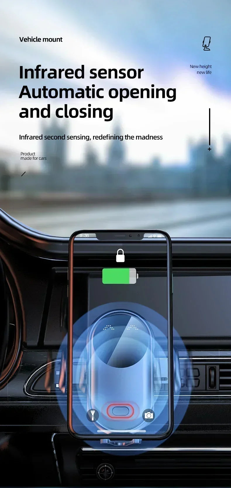 Car Wireless Charger Mount & Phone Holder For iPhone 15/14/13/12 & Samsung