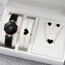 5Pcs Fashion Watch Set: Leather Band Quartz Watches & Heart Jewelry (No Box)