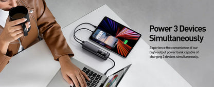 Laptop Power Bank 20000mAh - 65W 3-Port Portable Charger with USB-C Cable and PD QC Fast Charging