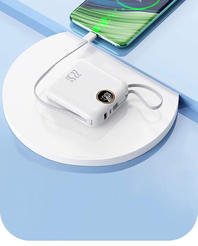 10000mAh Cute and compact portable power bank, 22.5W super fast charging, built-in cable, suitable for Phone