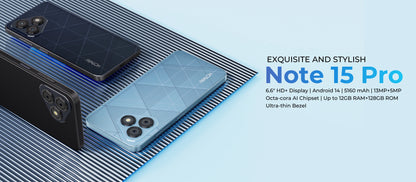 Note 15 Pro Smartphone: Android 14, 6.6'' HD, 13MP+5MP, 5160mAh Battery