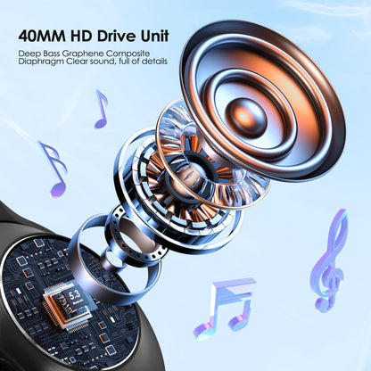 Wireless Active Noise Cancelling Headphones, Over Ear Bluetooth 5.3 Headset, 65 Hours Playback, Deep Bass, Built-in Mic