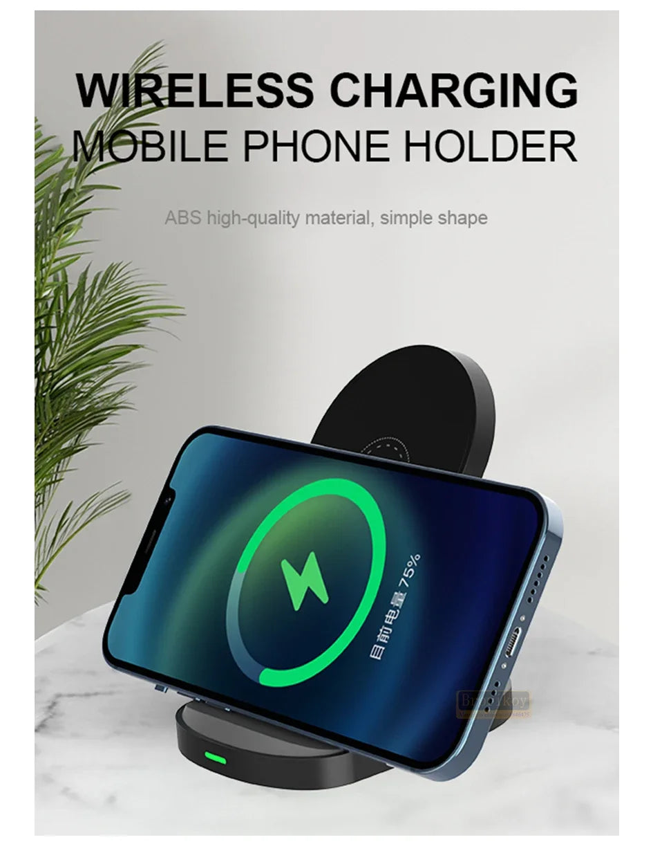 Fast Wireless Charger Stand Pad for iPhone 16/15/14/13/8, X, Samsung Galaxy S24/S23/S21/S20/S10, Xiaomi - Wireless Charging Station