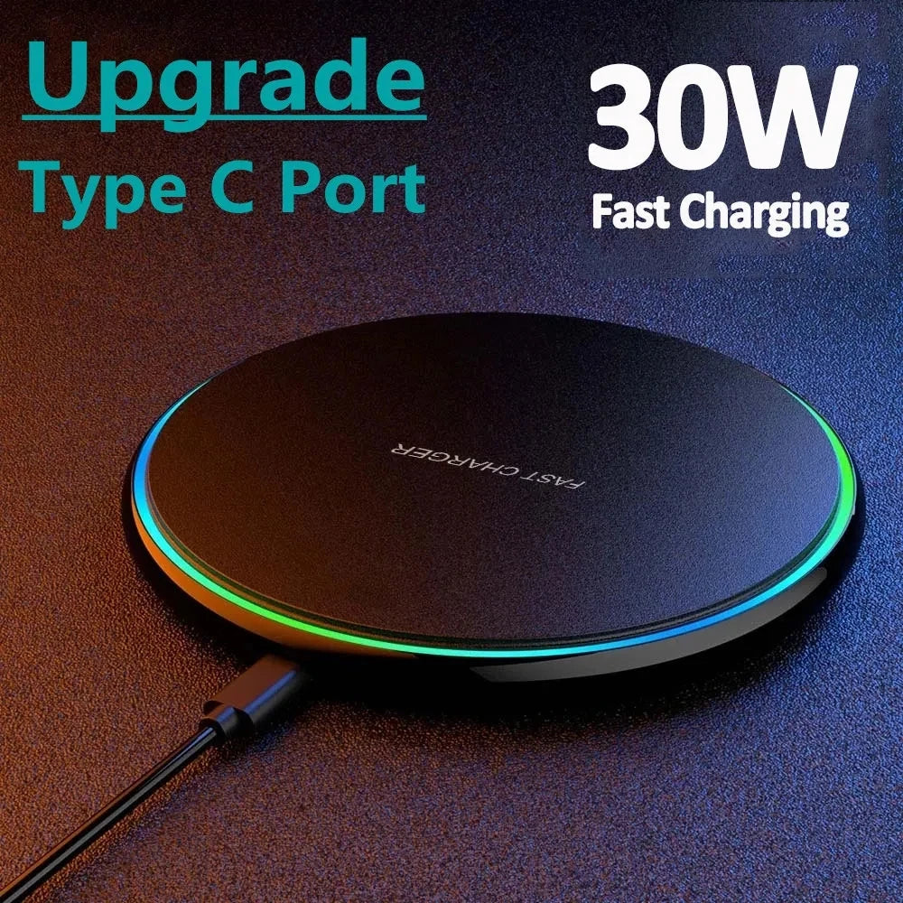 30W Wireless Charger Fast Charging Pad For iPhone 15/14/13/12 & Samsung S23/S22