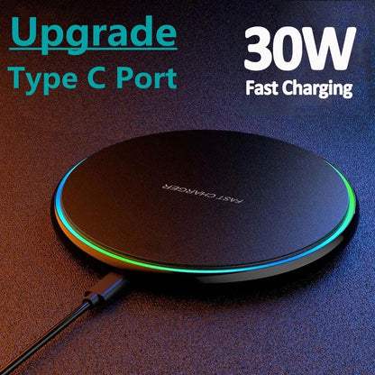30W Wireless Charger Fast Charging Pad For iPhone 15/14/13/12 & Samsung S23/S22
