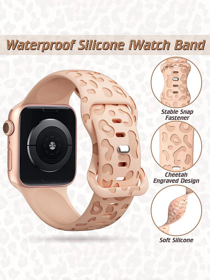 6 Pack Leopard Engraved Band Compatible With Apple Watch 38mm 40mm 41mm 42mm 44mm 45mm 49mm
