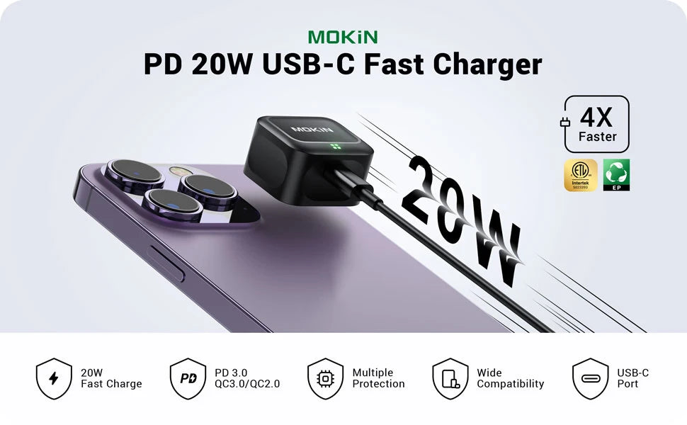 20W USB C Charger Block, PD 3.0 Fast USB C Wall Charger with Foldable Plug,for Phone 15 14 13 12 Pro/Plus, S23