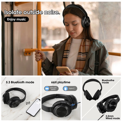 Wireless Active Noise Cancelling Headphones, Over Ear Bluetooth 5.3 Headset, 65 Hours Playback, Deep Bass, Built-in Mic