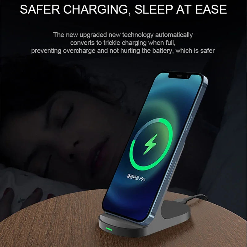 Fast Wireless Charger Stand Pad for iPhone 16/15/14/13/8, X, Samsung Galaxy S24/S23/S21/S20/S10, Xiaomi - Wireless Charging Station